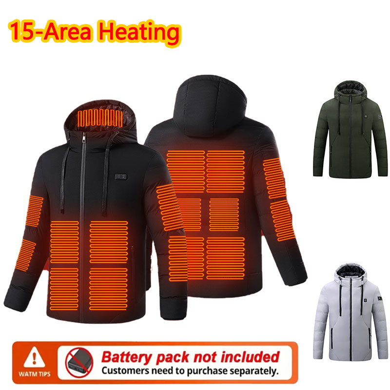 Outdoor Sport Jacket - Jaket Berpemanas 15 Area dengan Tudung